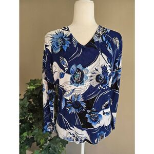 Peck & Peck Sweater/Top Sz L Blue Floral